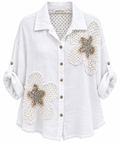 Italian Linen Shirt with Floral Sequin Appliqué