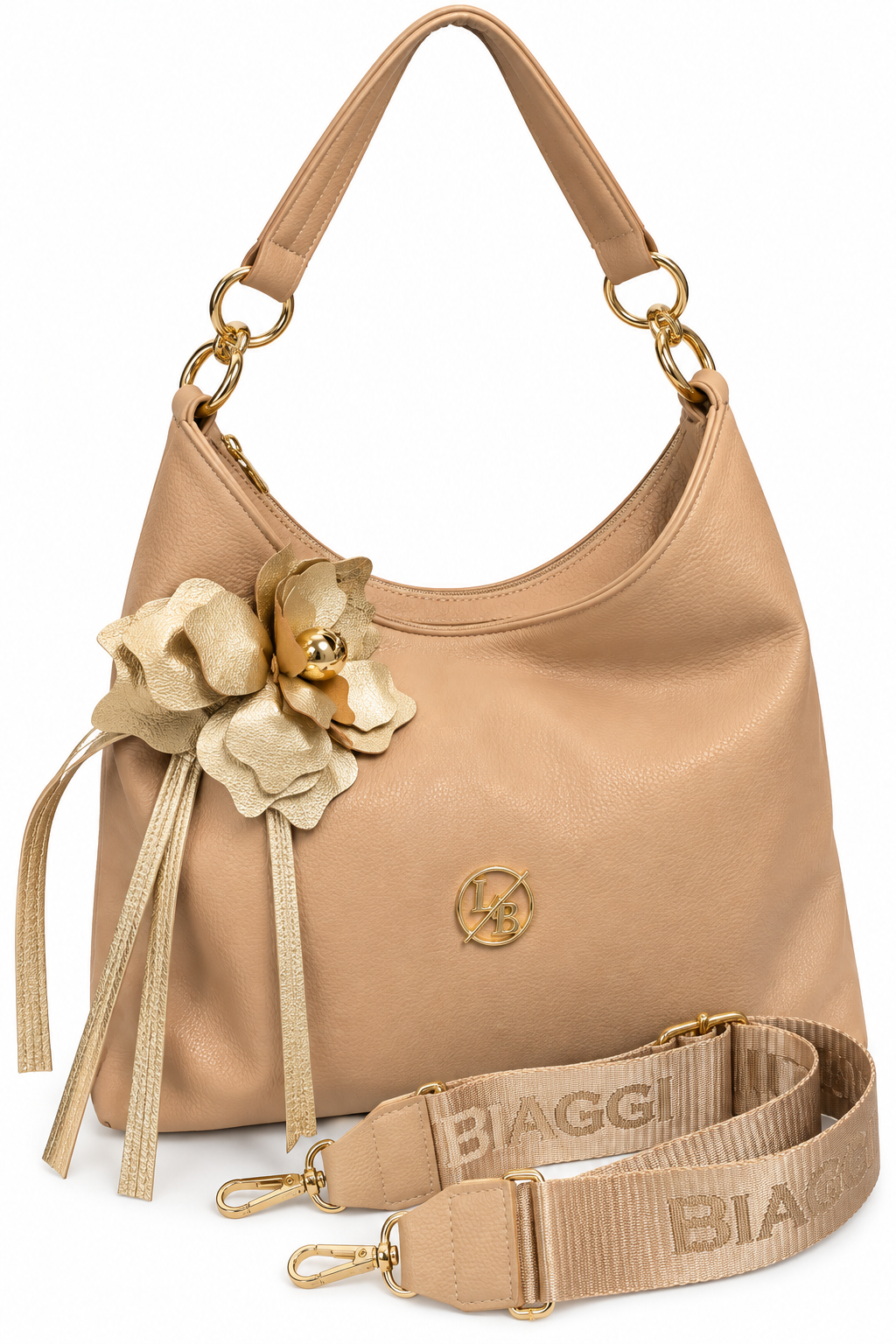 Camel Floral Eco Leather Hobo Bag