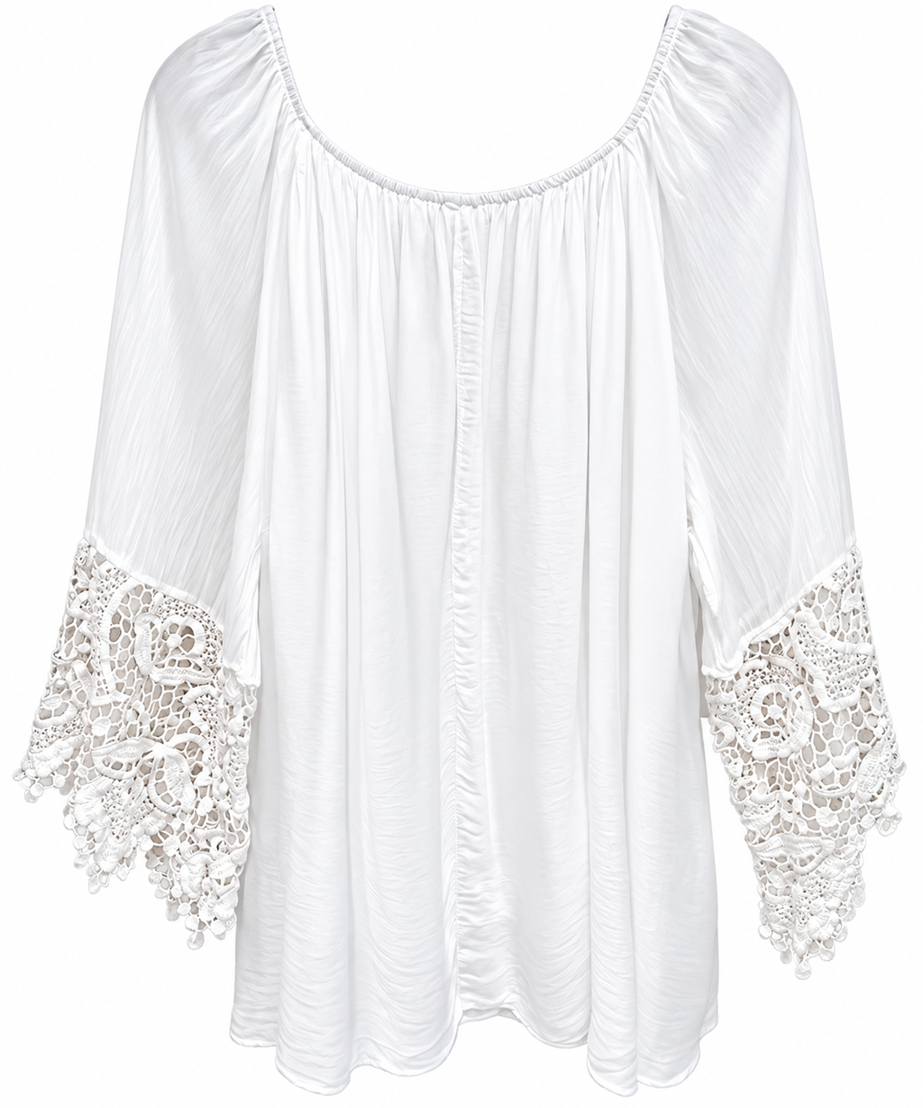 White Lace-Sleeve Silk Blouse