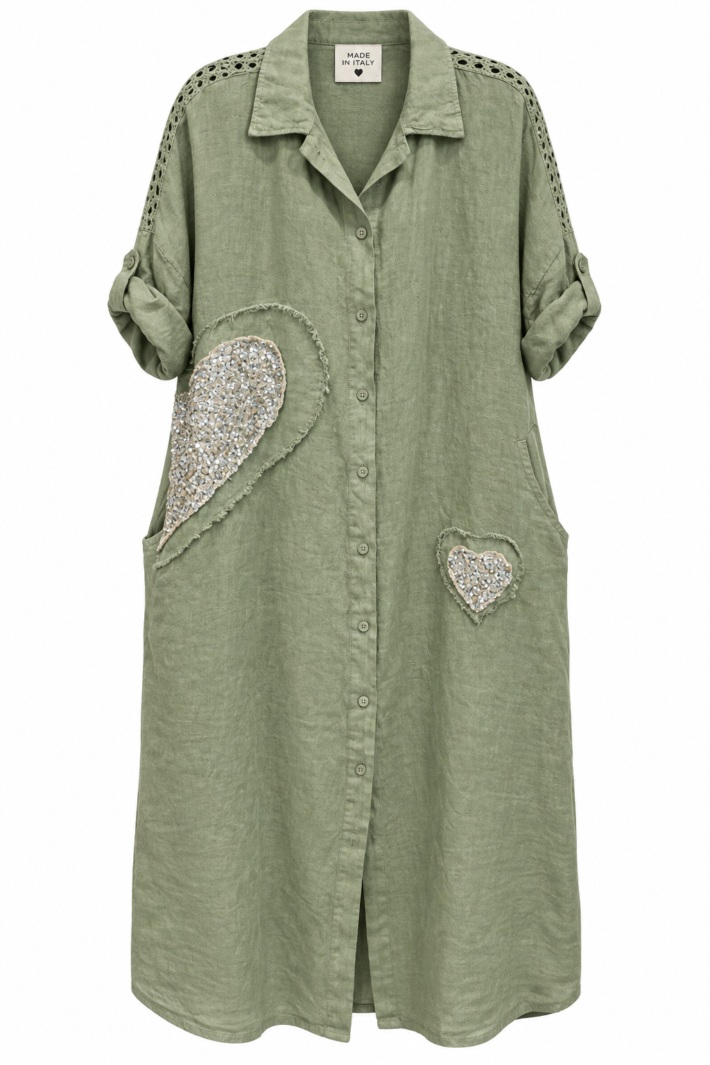 Green Sequin Heart Shirt Dress
