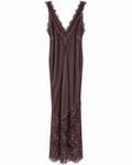 Deep Plum Satin Lace-Trim Maxi Dress