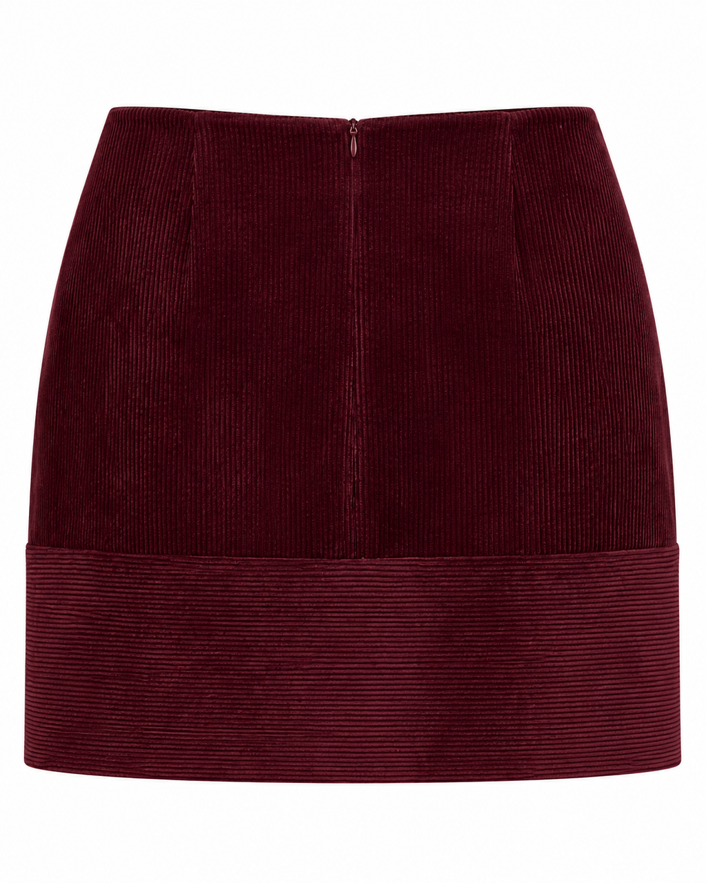 Burgundy corduroy mini skirt back view