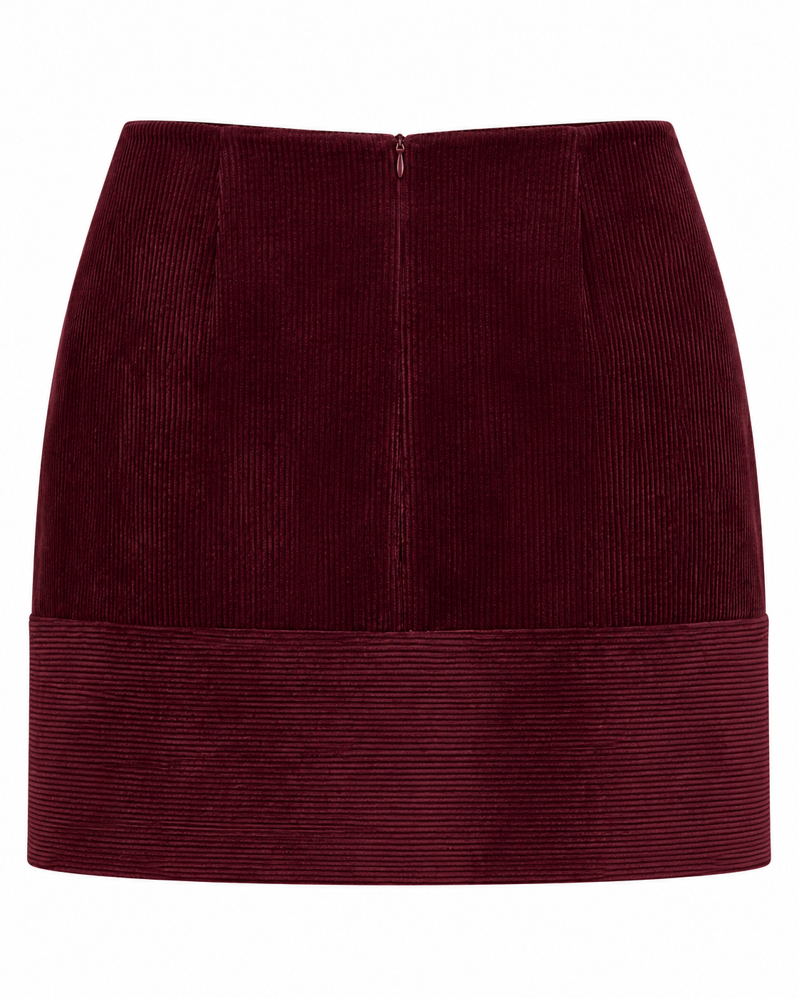 Burgundy corduroy mini skirt back view