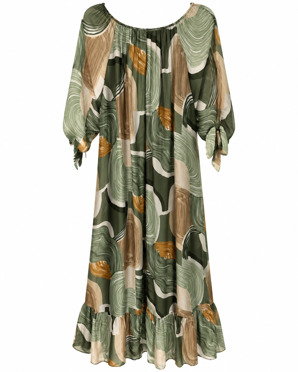 Olive Abstract Print Silk Dress