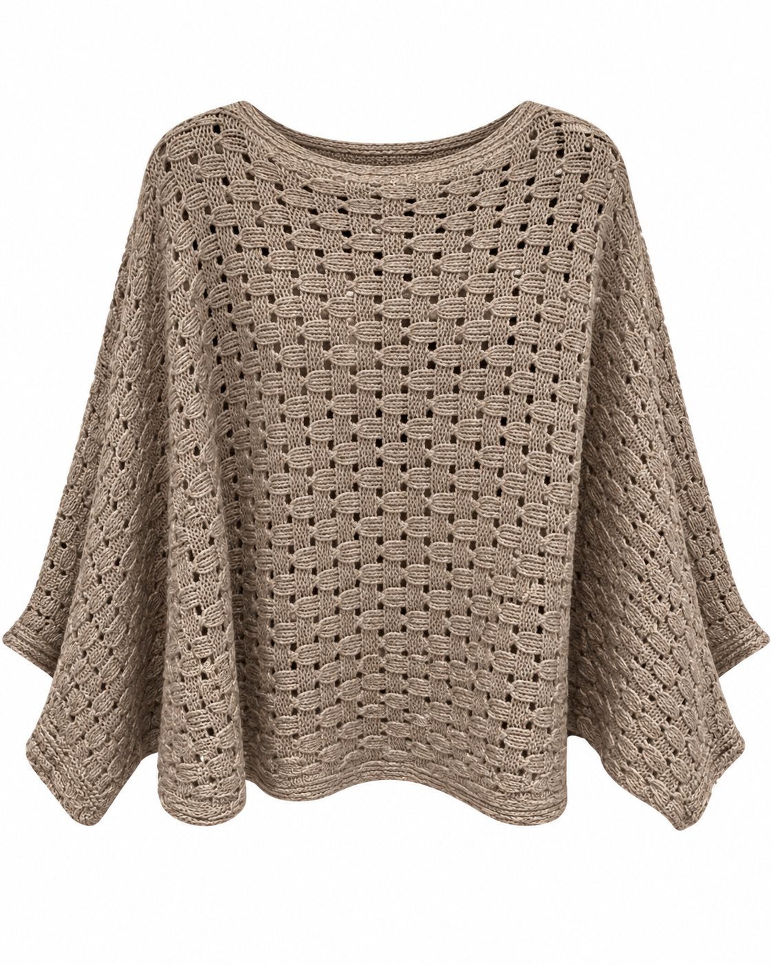 Taupe Open-Knit Open-Front Sweater