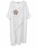 White Linen Crystal Flower Tunic