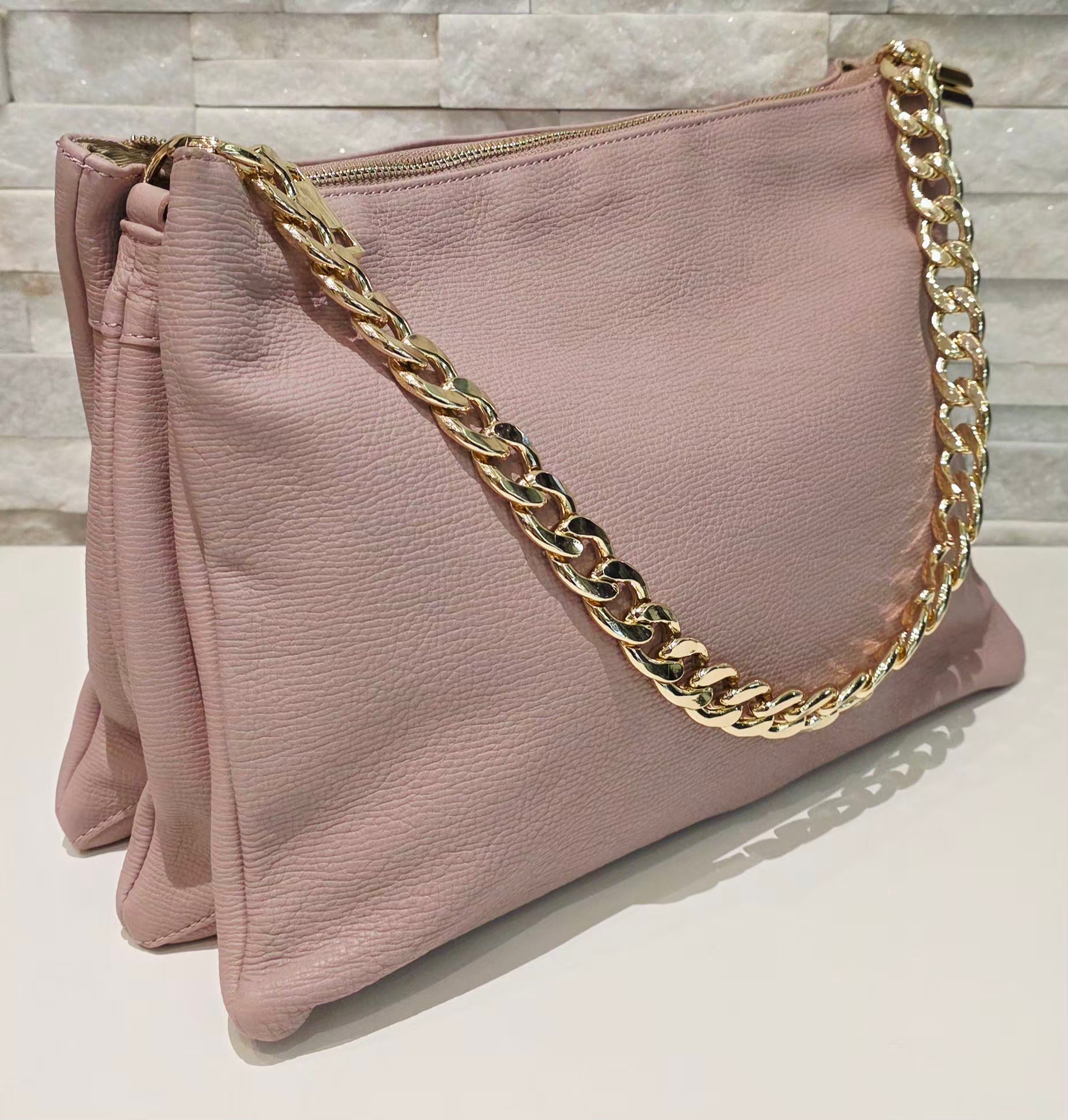 Dusty Rose Chain Shoulder Bag Genuine Leather