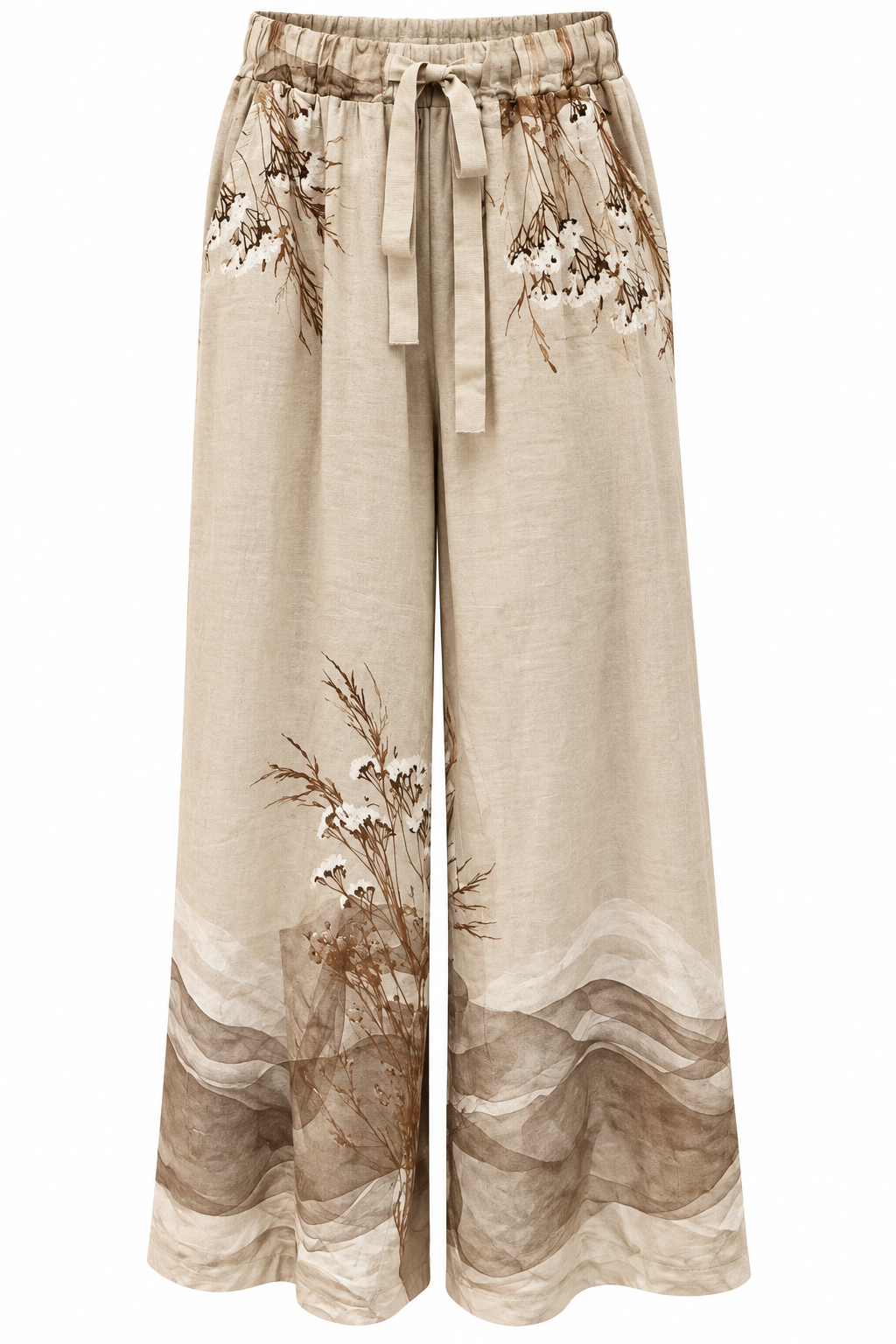 Elegant Beige Botanical Linen Co-Ord Set