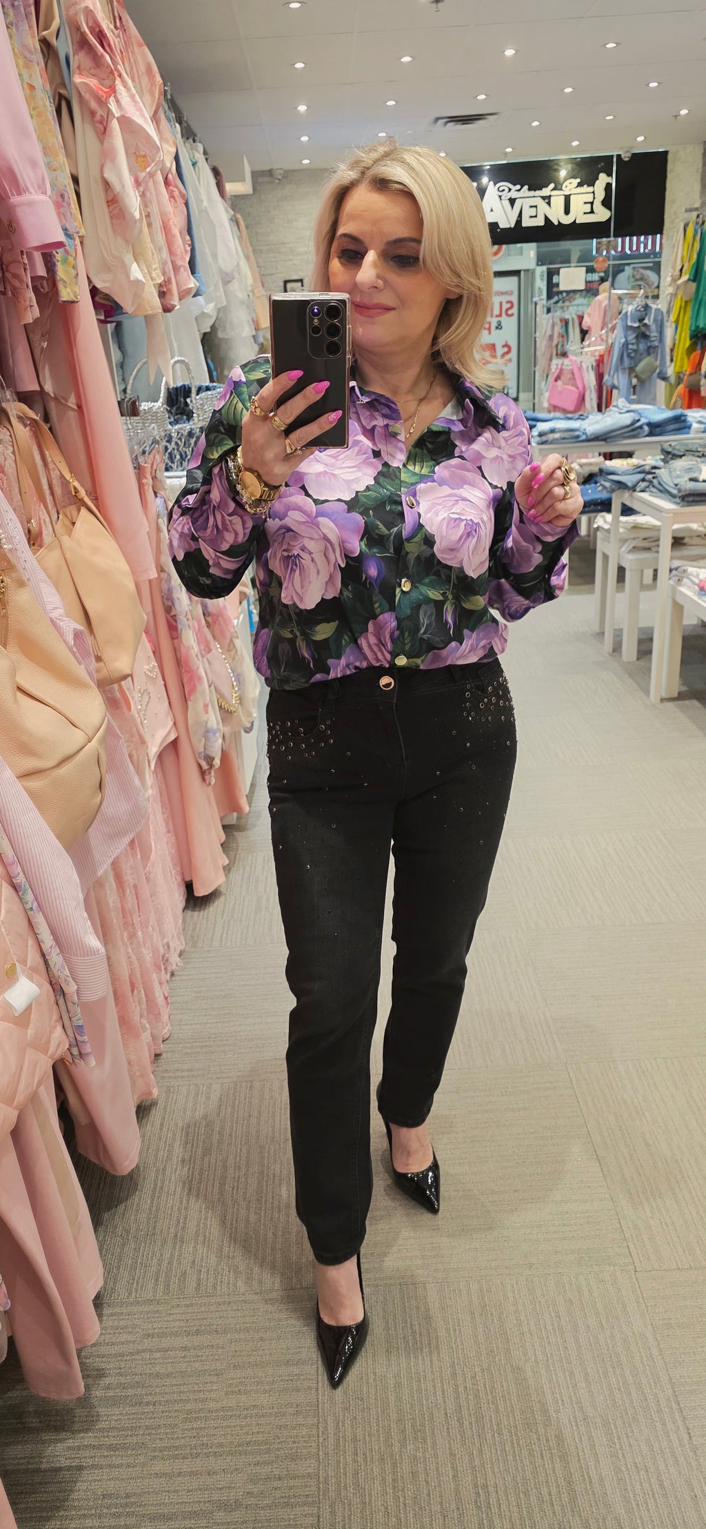 Purple Rose Floral Shirt fits S/M