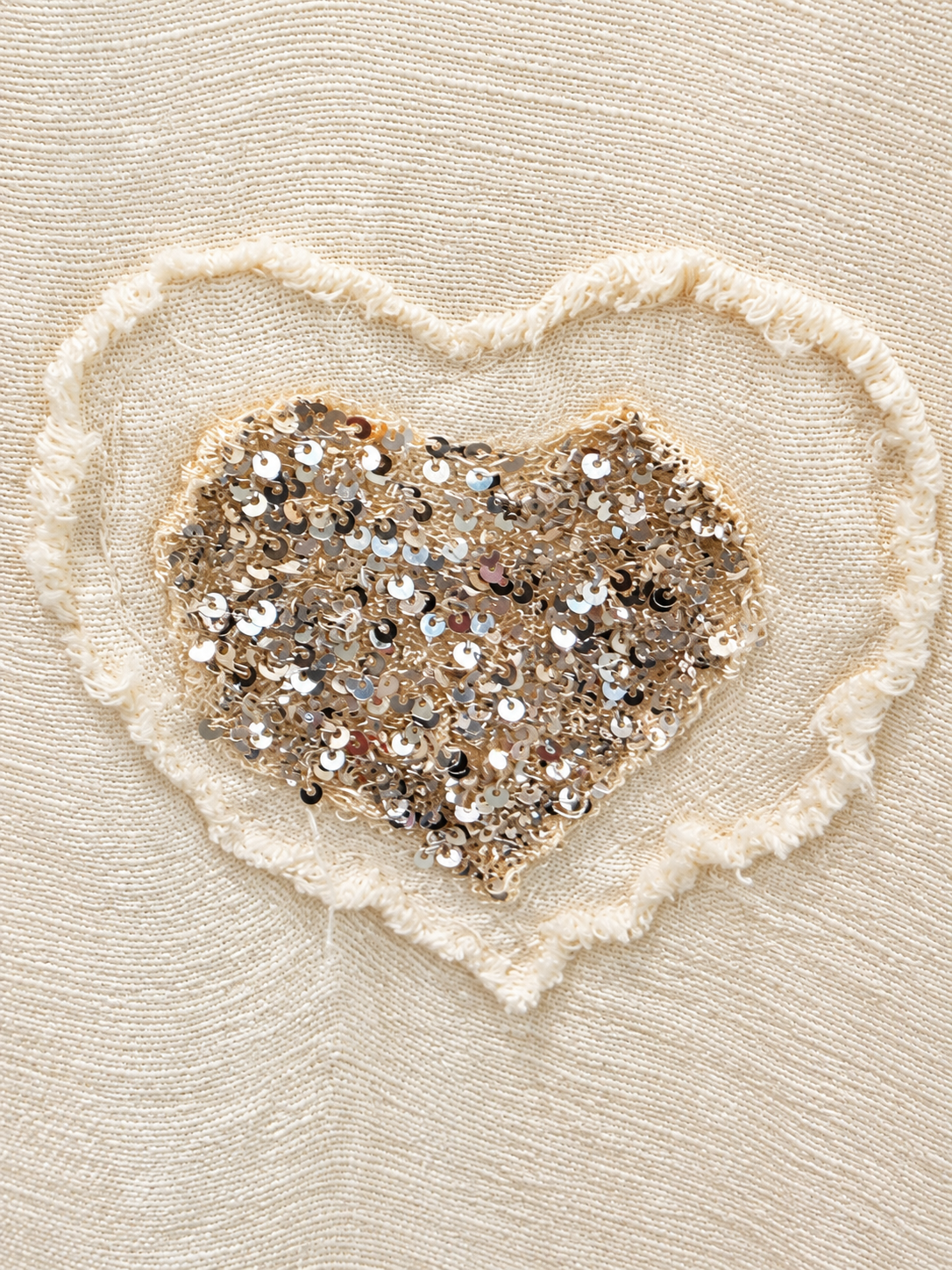 Ivory Linen Sequin Heart Dress