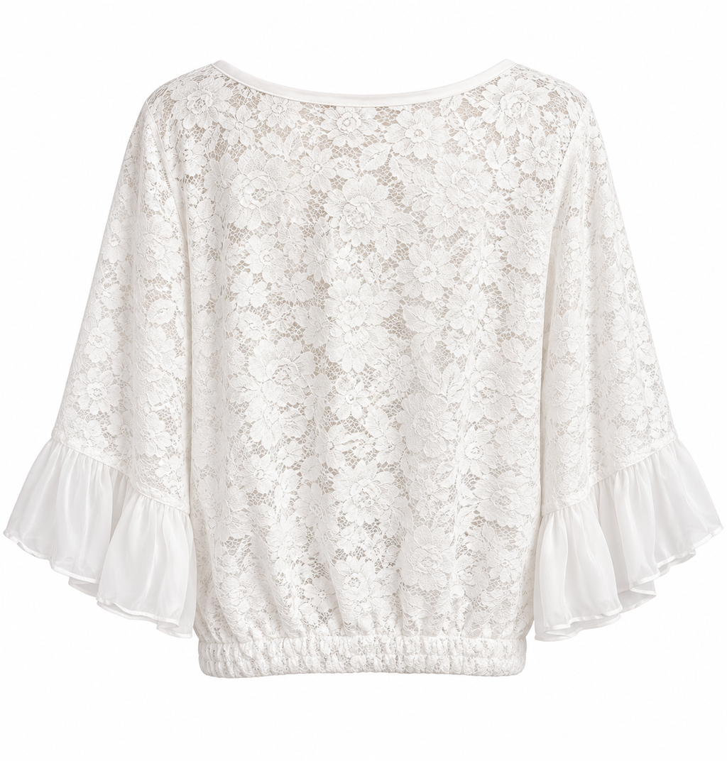 Ivory Floral Lace Ruffle-Sleeve Top