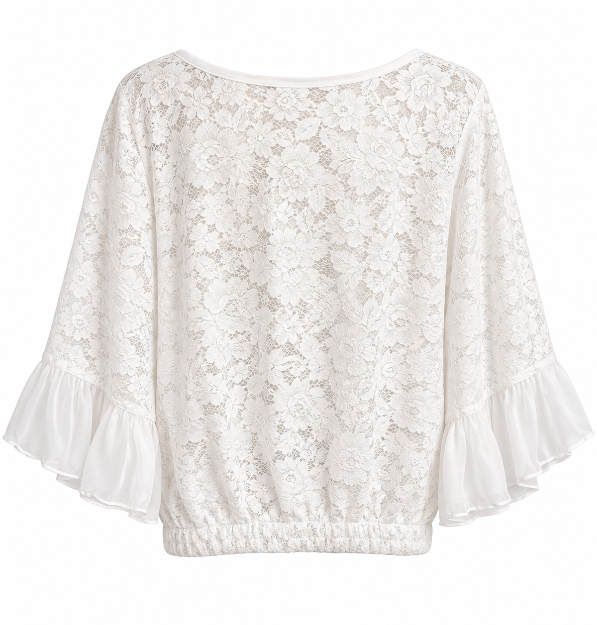 Ivory Floral Lace Ruffle-Sleeve Top