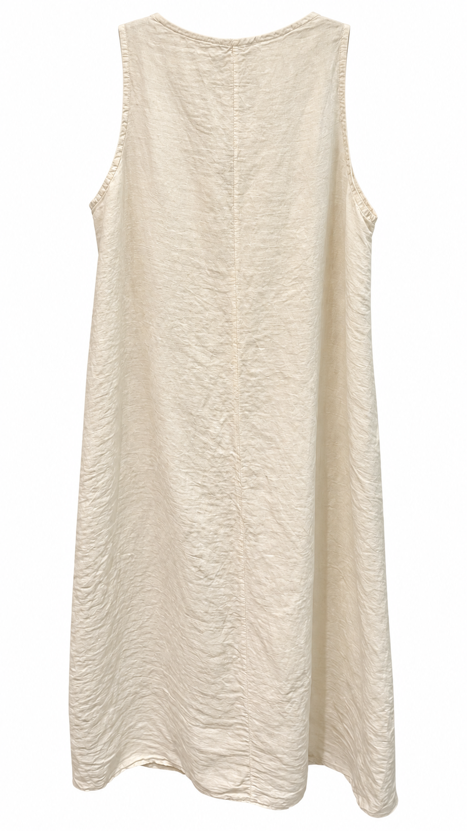 Ivory Linen Crochet Flower Appliqué Side-Tie Midi Dress