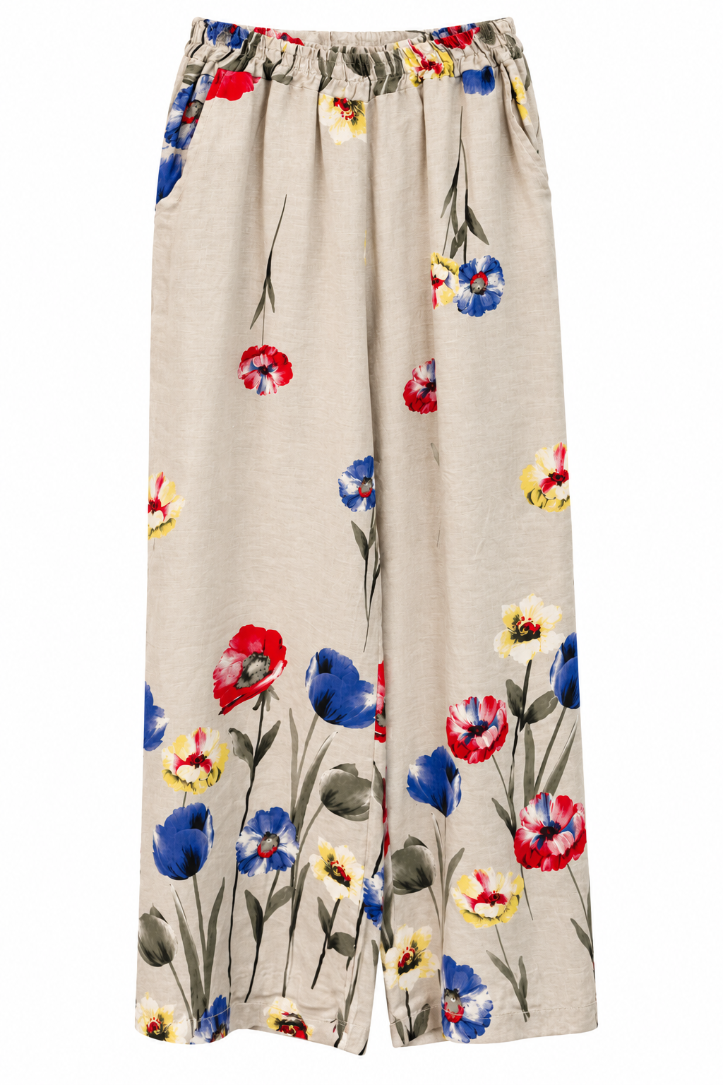 Italian Linen Floral Wide-Leg Trousers Puro Lino front view