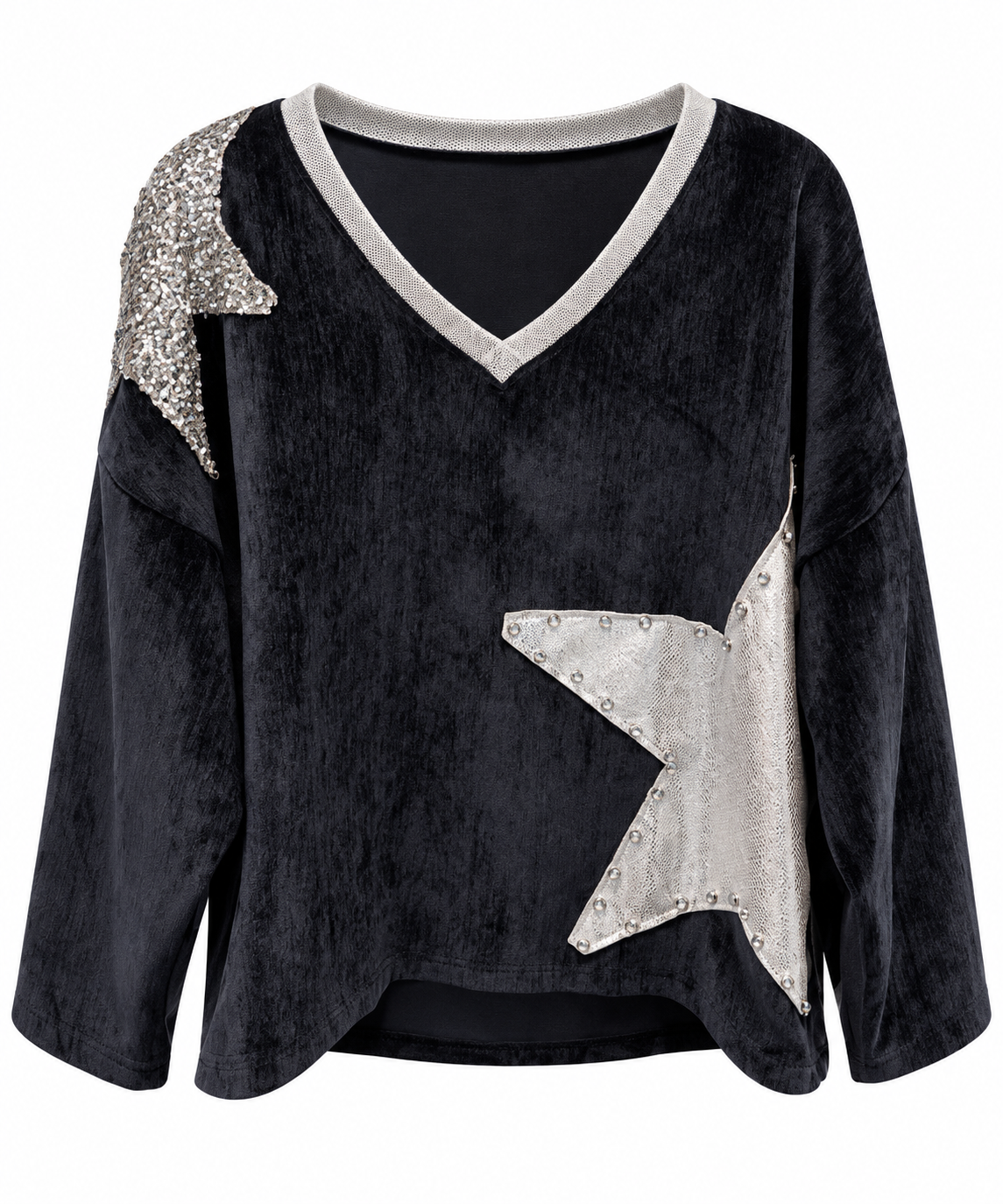 Deep Navy Corduroy Star Embellished Top