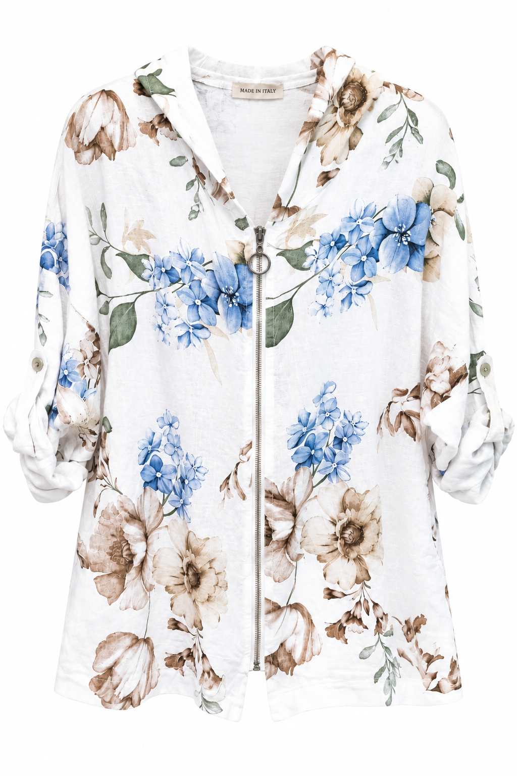 Italian Linen Floral Zip Hoodie Jacket – Made in Italy