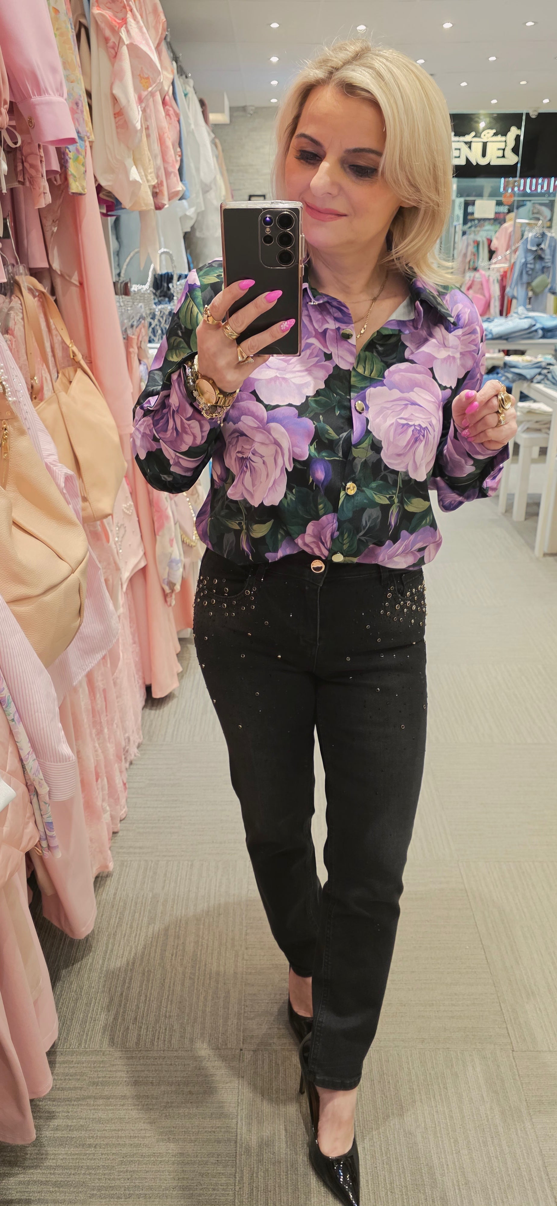 Purple Rose Floral Shirt fits S/M