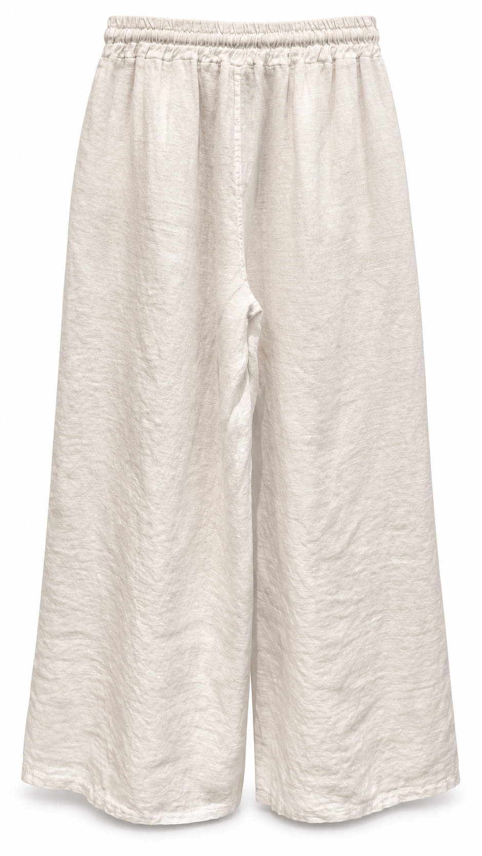 Ivory Linen Wide-Leg Pants with Floral Appliqué