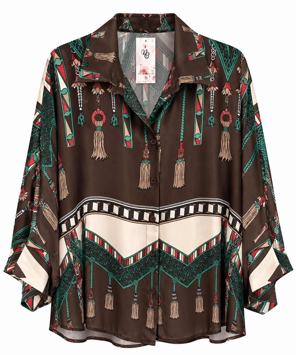 Bohemian Tassel Print Wide-Leg Pants & Blouse Set