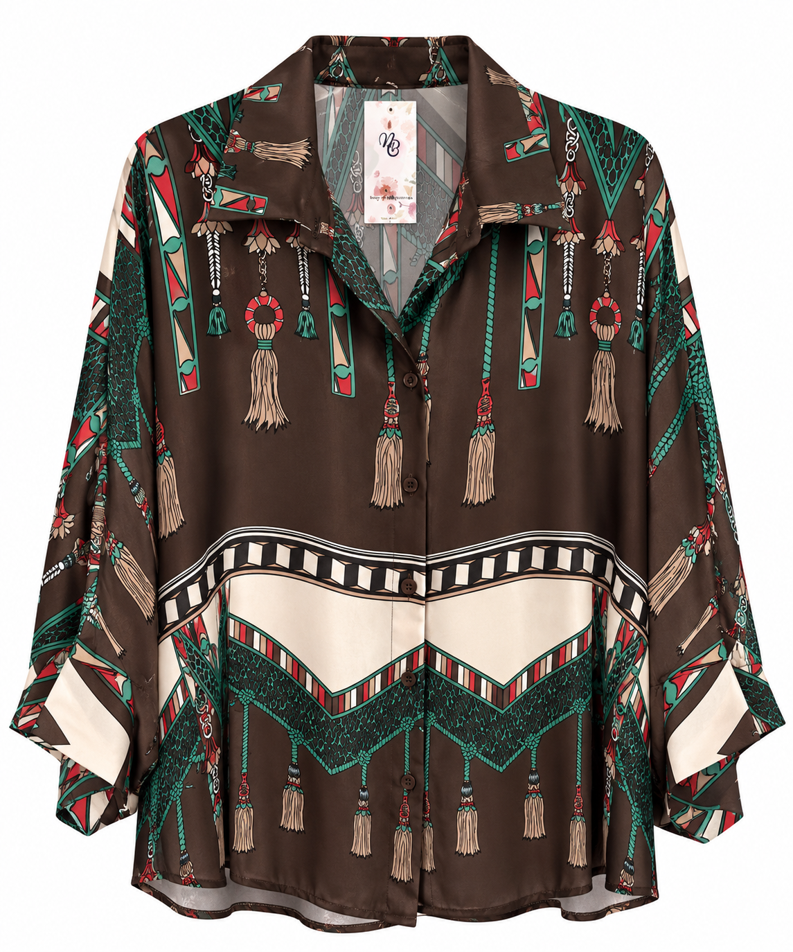 Bohemian Tassel Print Wide-Leg Pants & Blouse Set
