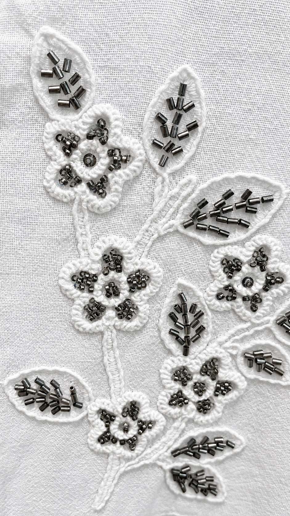 Ivory Beaded Floral Linen Bomber Jacket