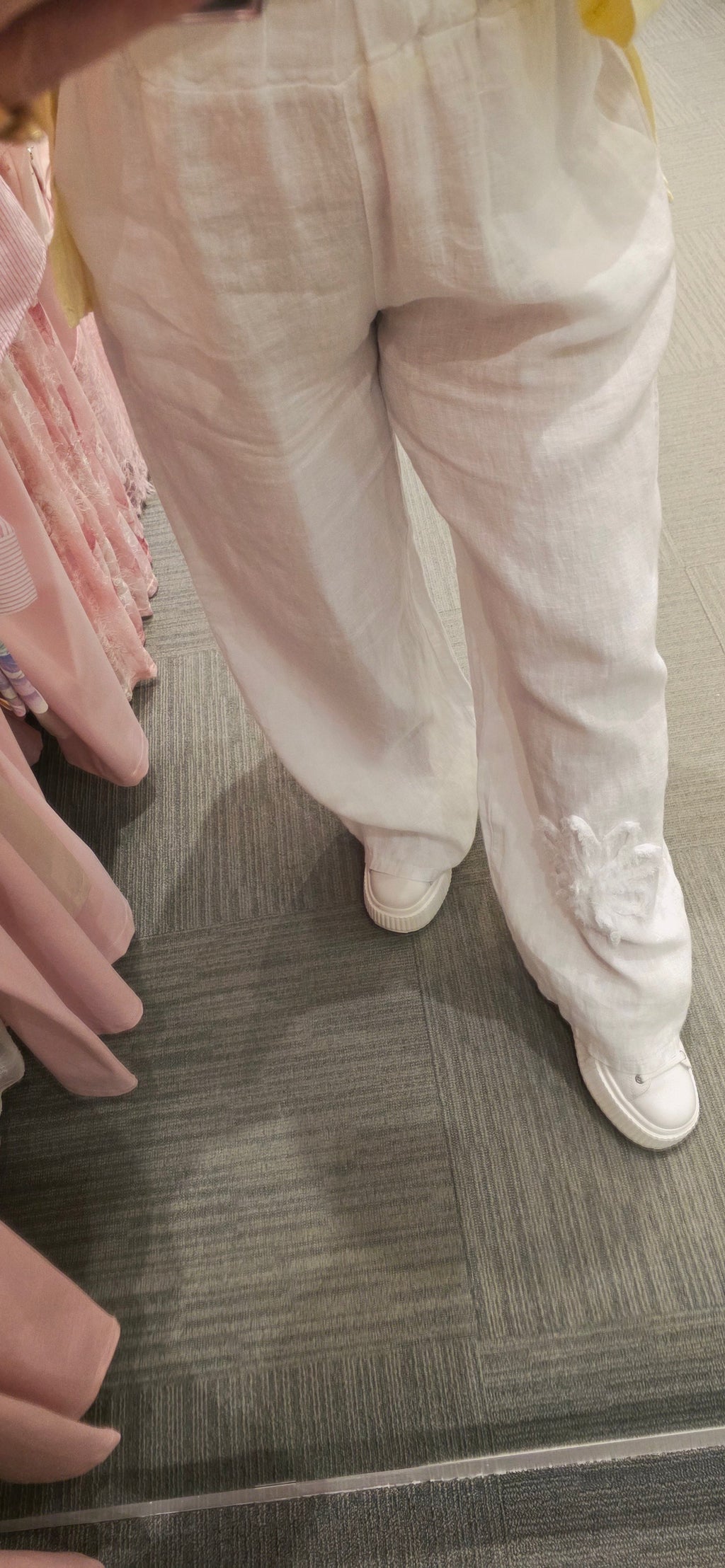 Linen Pants with Floral Appliqué one size fits S/M/L