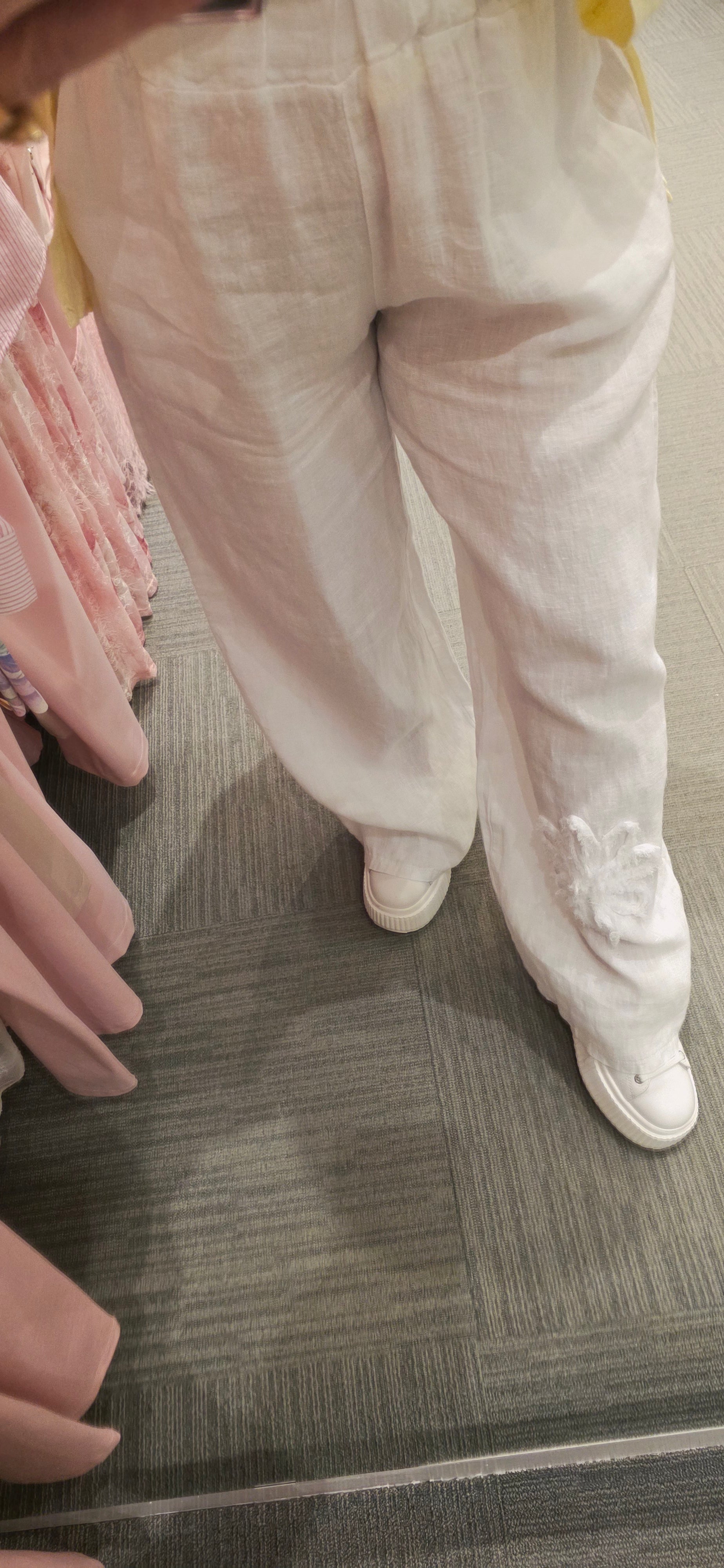 Linen Pants with Floral Appliqué one size fits S/M/L