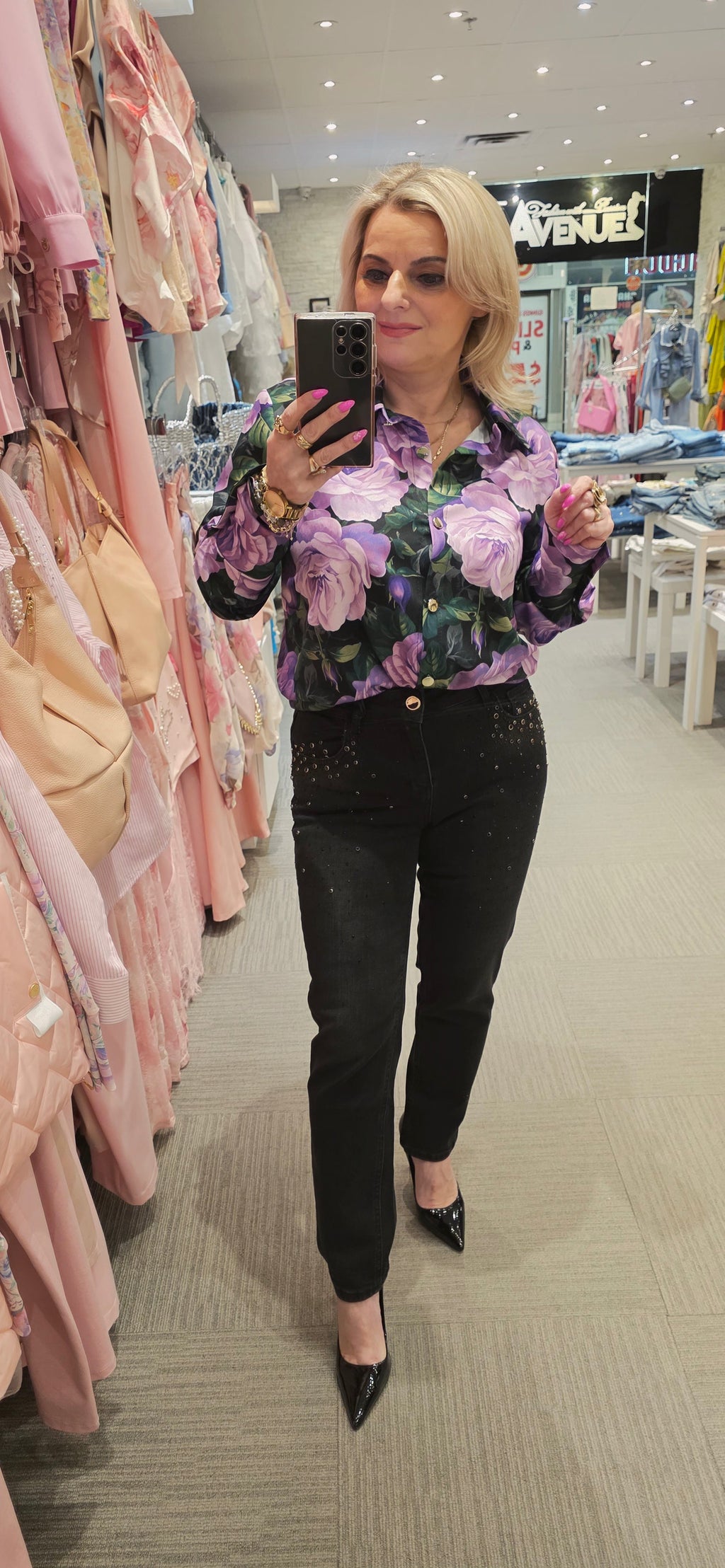 Purple Rose Floral Shirt fits S/M