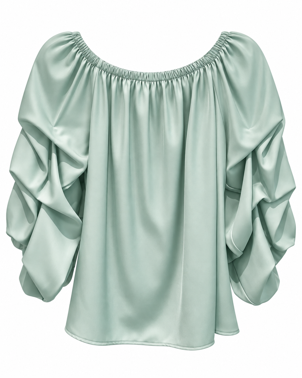 Sage Satin Off-Shoulder Blouse