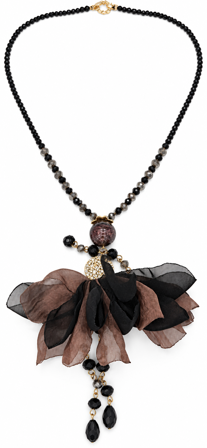 Black Organza Crystal Dancer Necklace