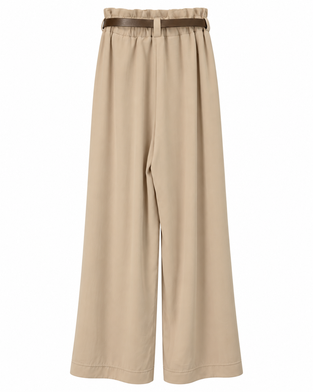 Beige Belted Wide-Leg Trousers