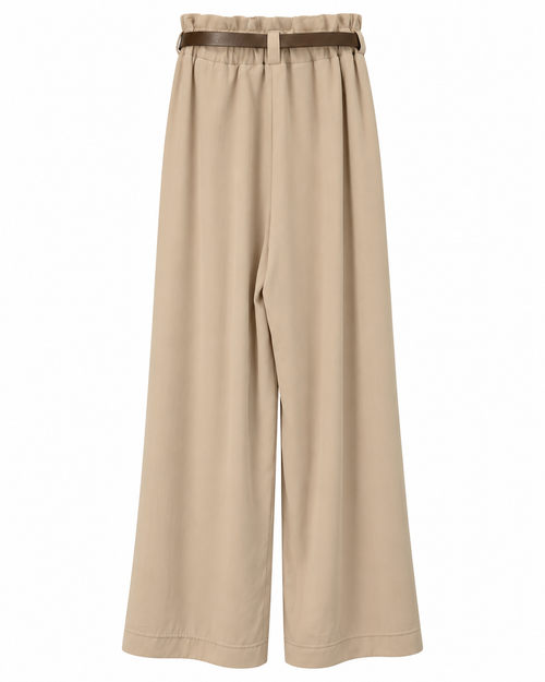 Beige Belted Wide-Leg Trousers