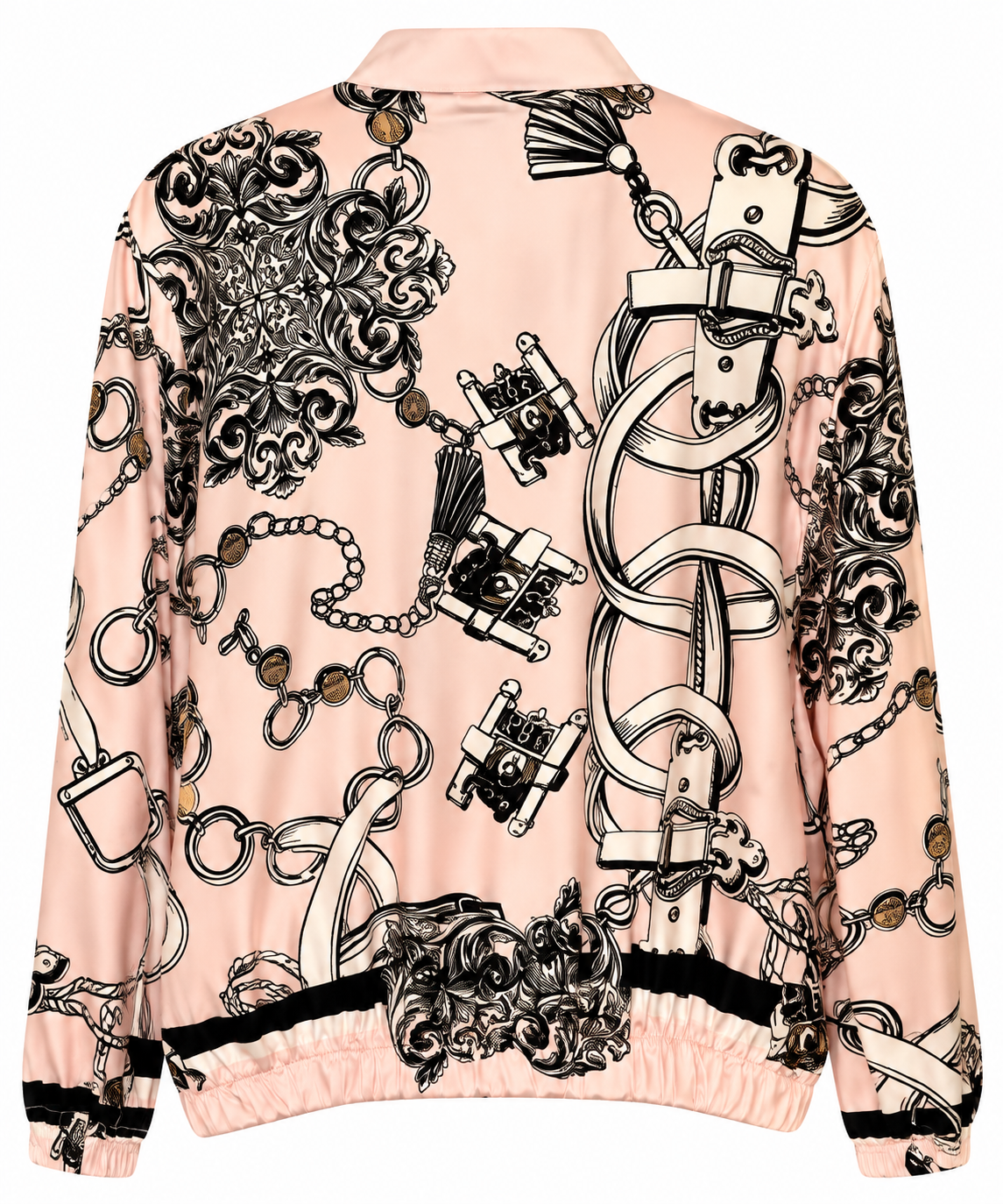 Baroque Chain Print Satin Bomber Jacket & Wide-Leg Pants Set