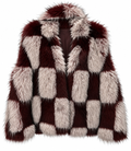 Burgundy Checkered Faux Fur Jacket