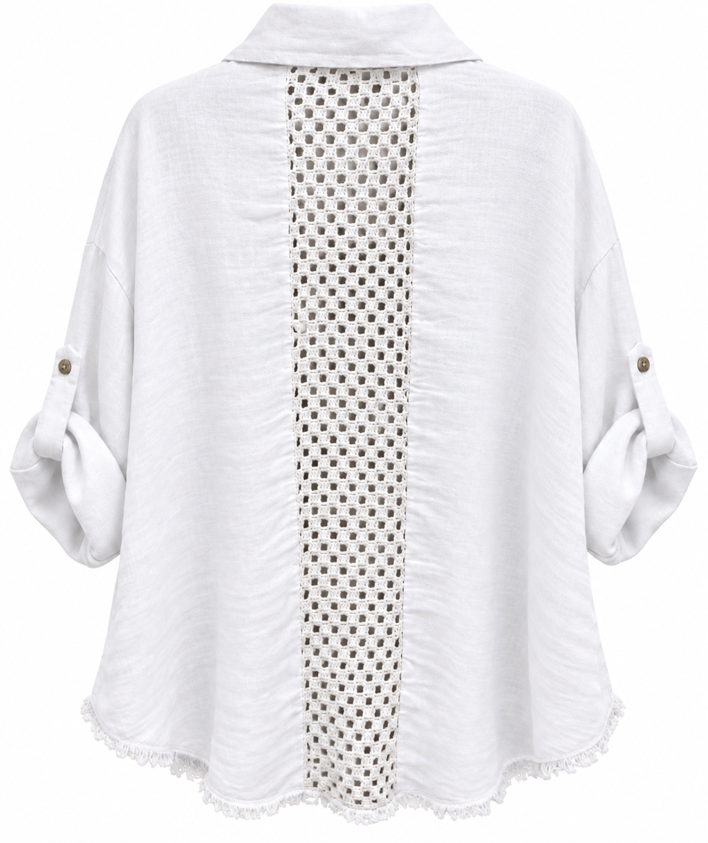 Italian Linen Shirt with Floral Sequin Appliqué