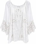 White Lace-Sleeve Silk Blouse