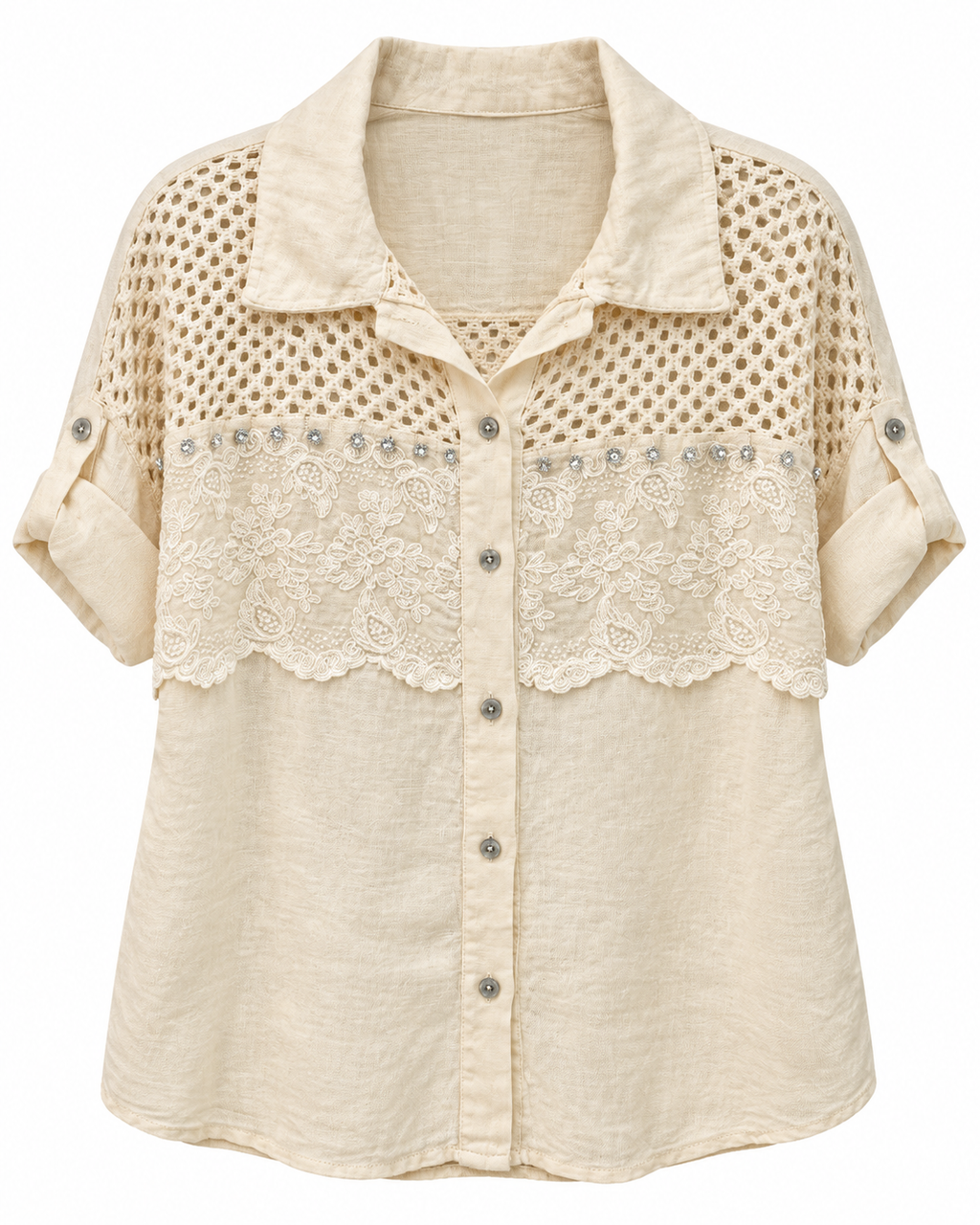 Ivory Linen Crochet Shirt
