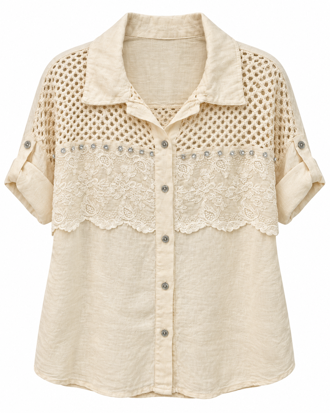 Ivory Linen Crochet Shirt