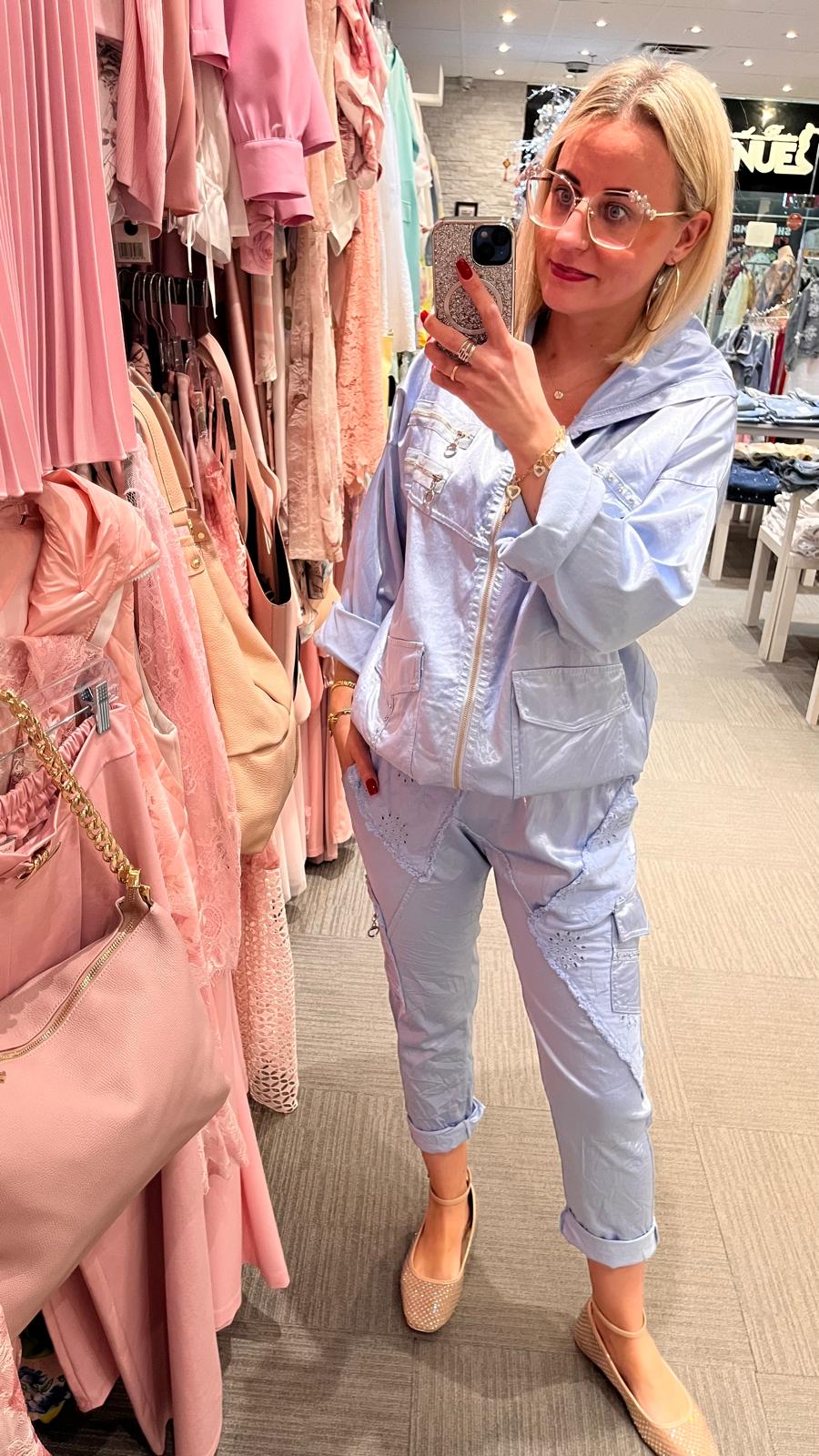 Satin Cargo Pants – Baby Blue