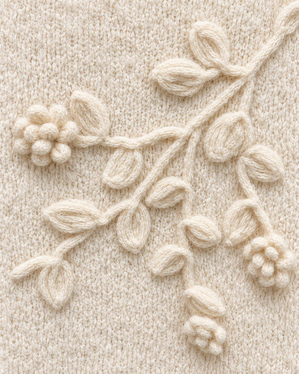 Ivory Floral Embroidered Knit Sweater