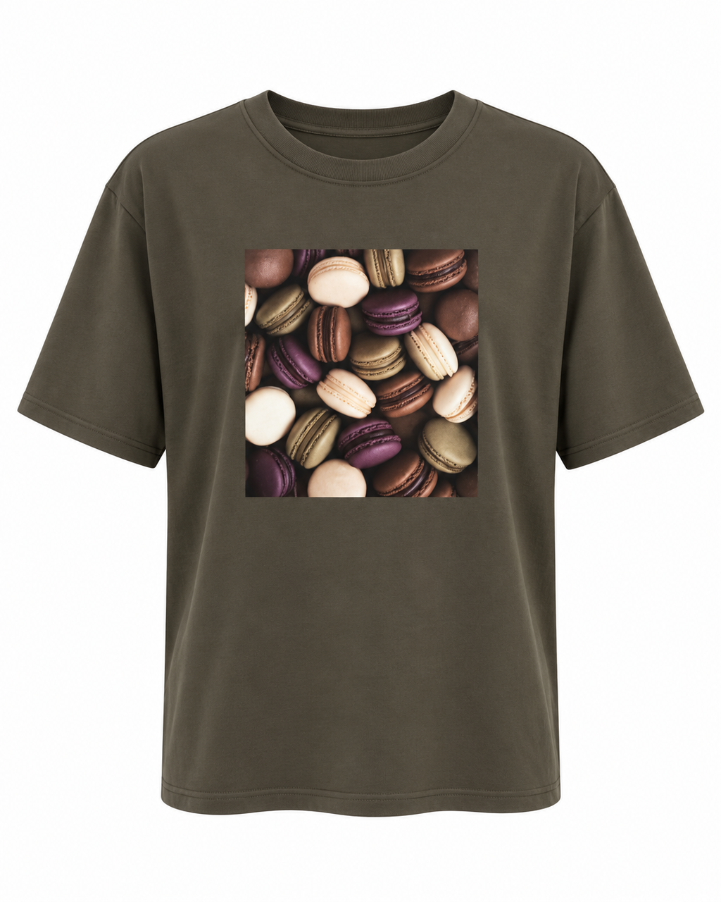 Olive Cotton Macaron Print T-Shirt