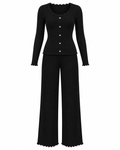 Black Ribbed Heart-Button Knit Set