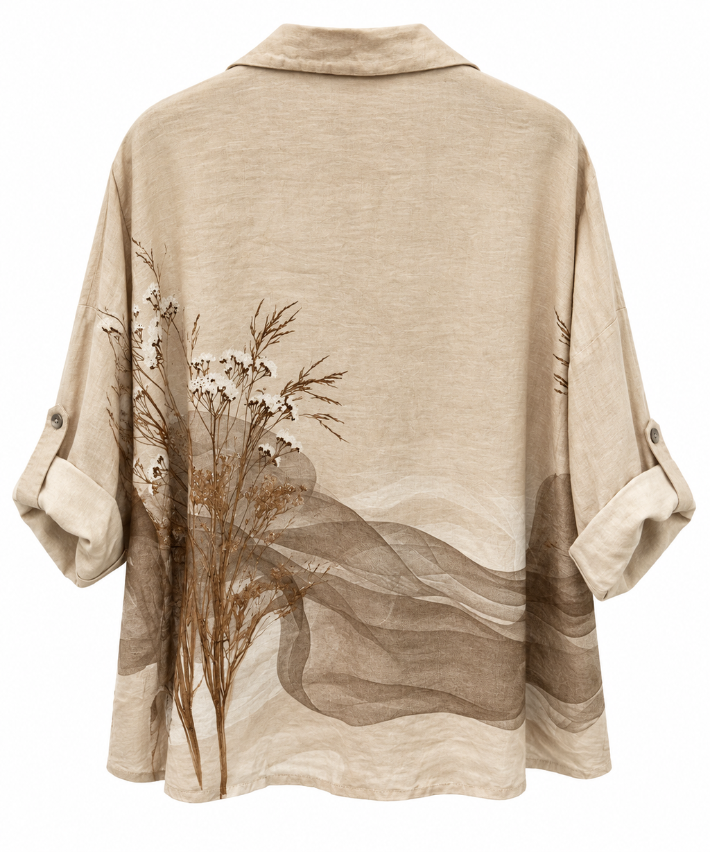 Elegant Beige Botanical Linen Co-Ord Set
