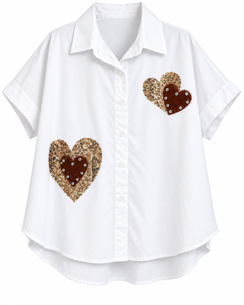 White Sequin Heart Embellished Shirt