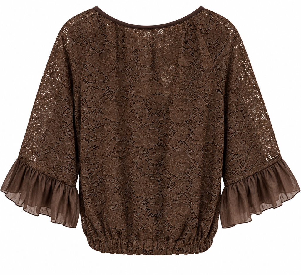 Chocolate Lace Ruffle-Cuff Blouse