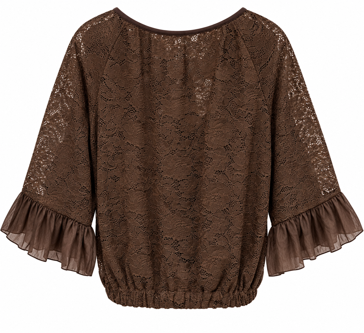 Chocolate Lace Ruffle-Cuff Blouse