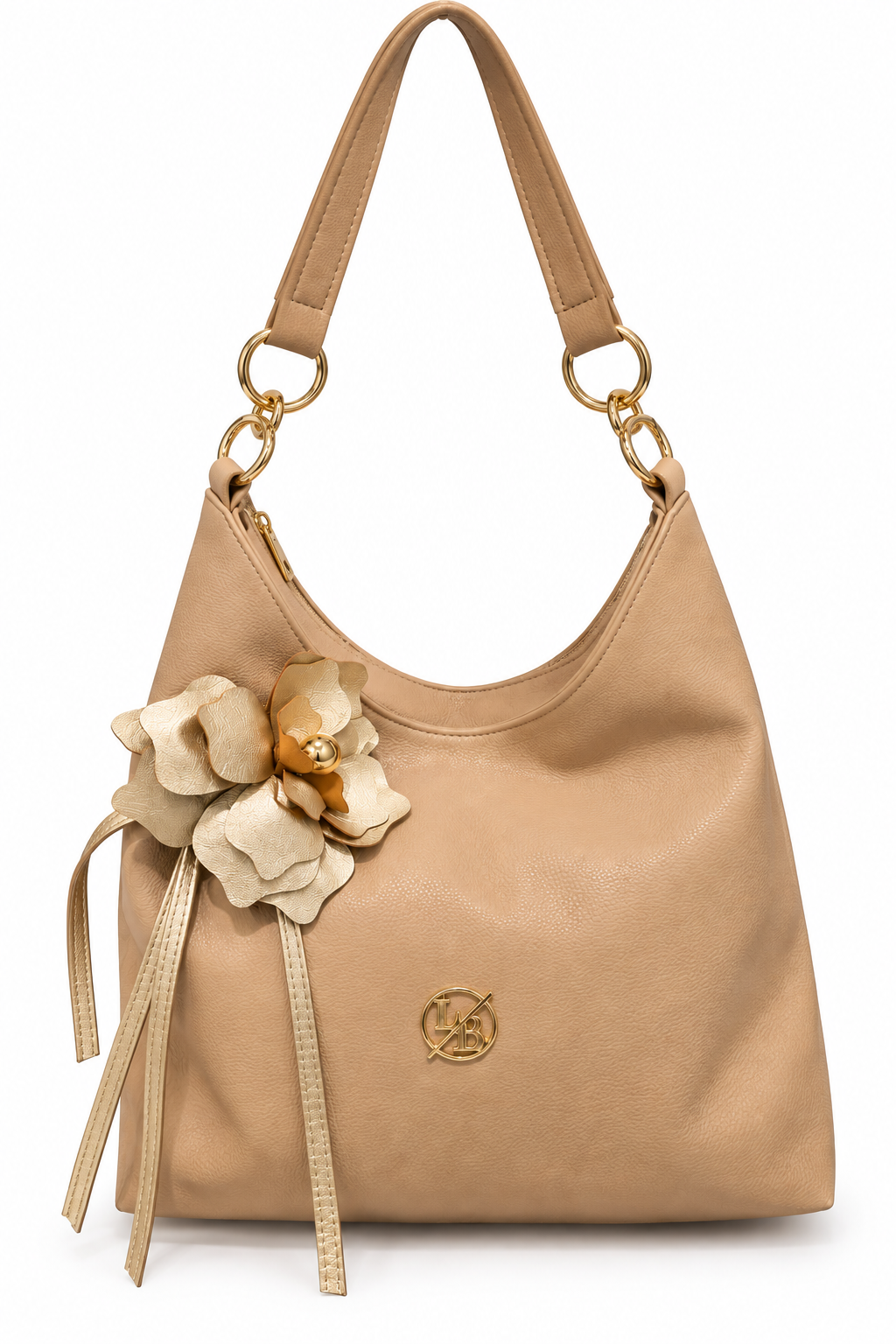Camel Floral Eco Leather Hobo Bag