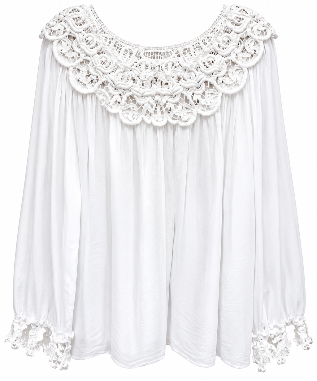 Elegant White Lace-Collar Blouse