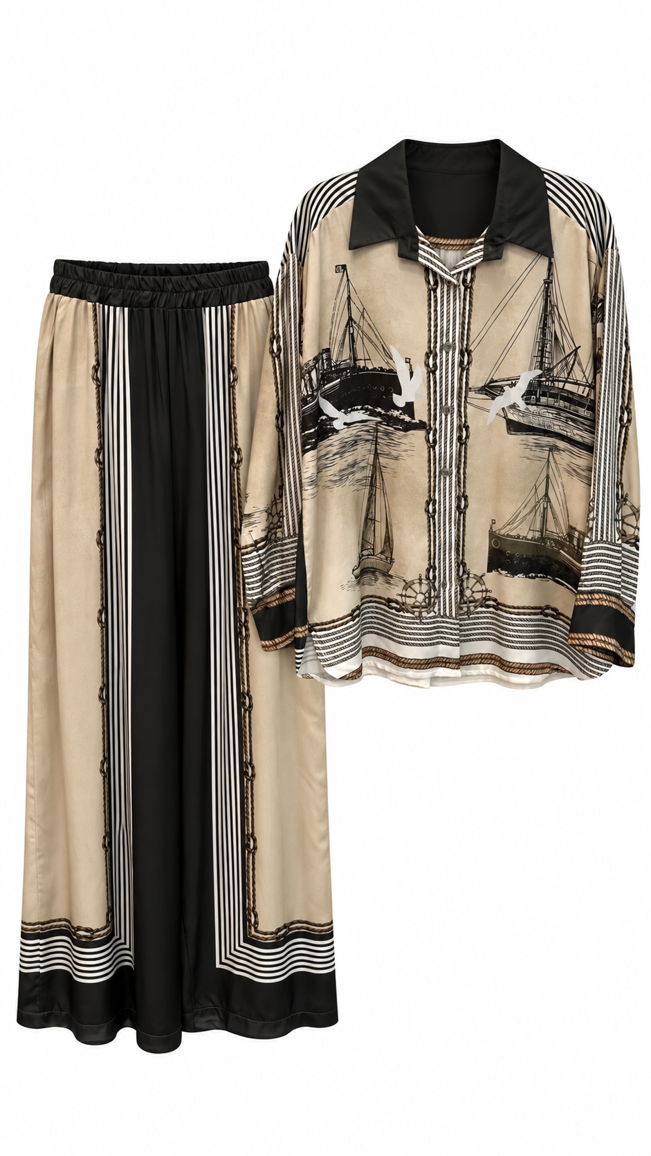 Nautical Print Satin Set