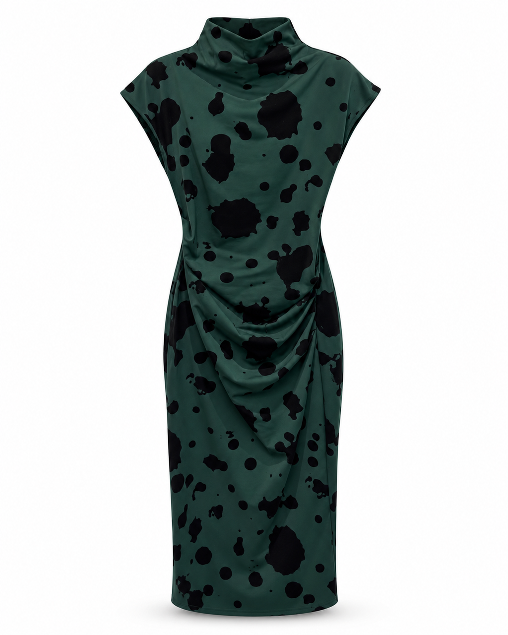 Green Abstract Print Ruched Dress